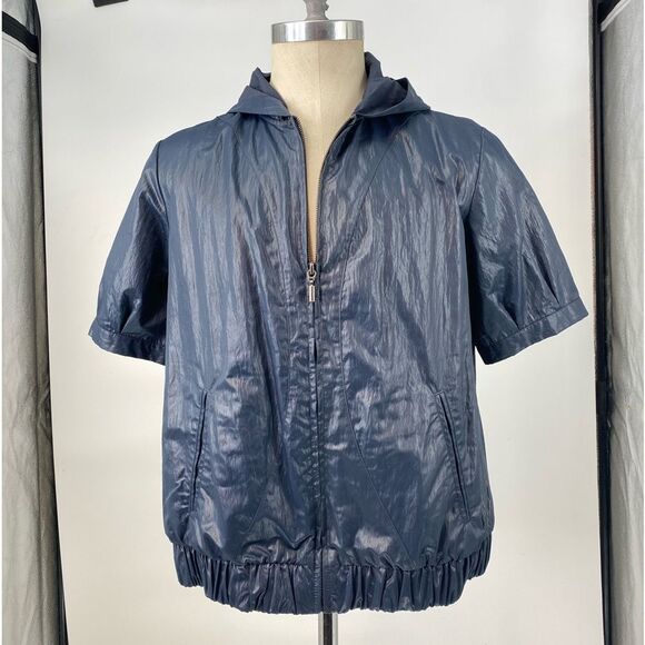 Chico’s Shiny Short Sleeve Hooded Zip Jacket Size 2 - Picture 3 of 15